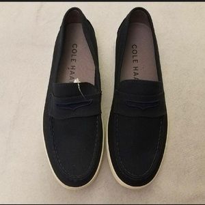 Cole Haan Navy Hyannis Canvas Penny Loafers